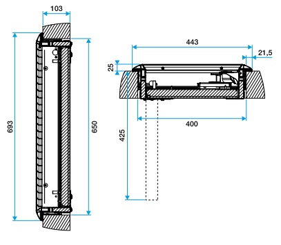 Encombrement volet OPTONE H avec grille